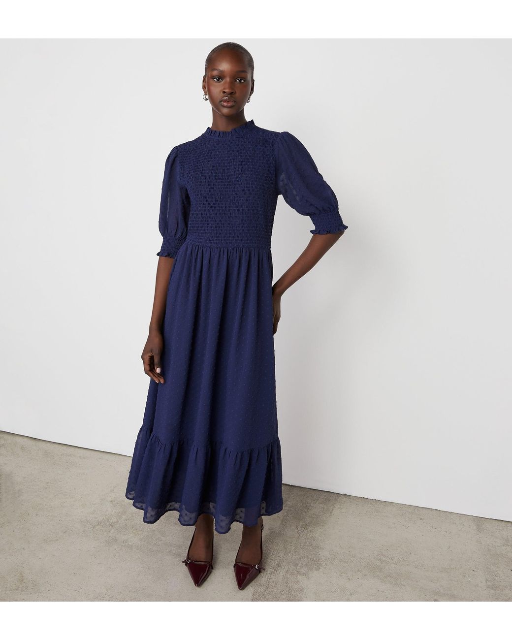 Finery London Blue Amelia Chiffon Midi Dress