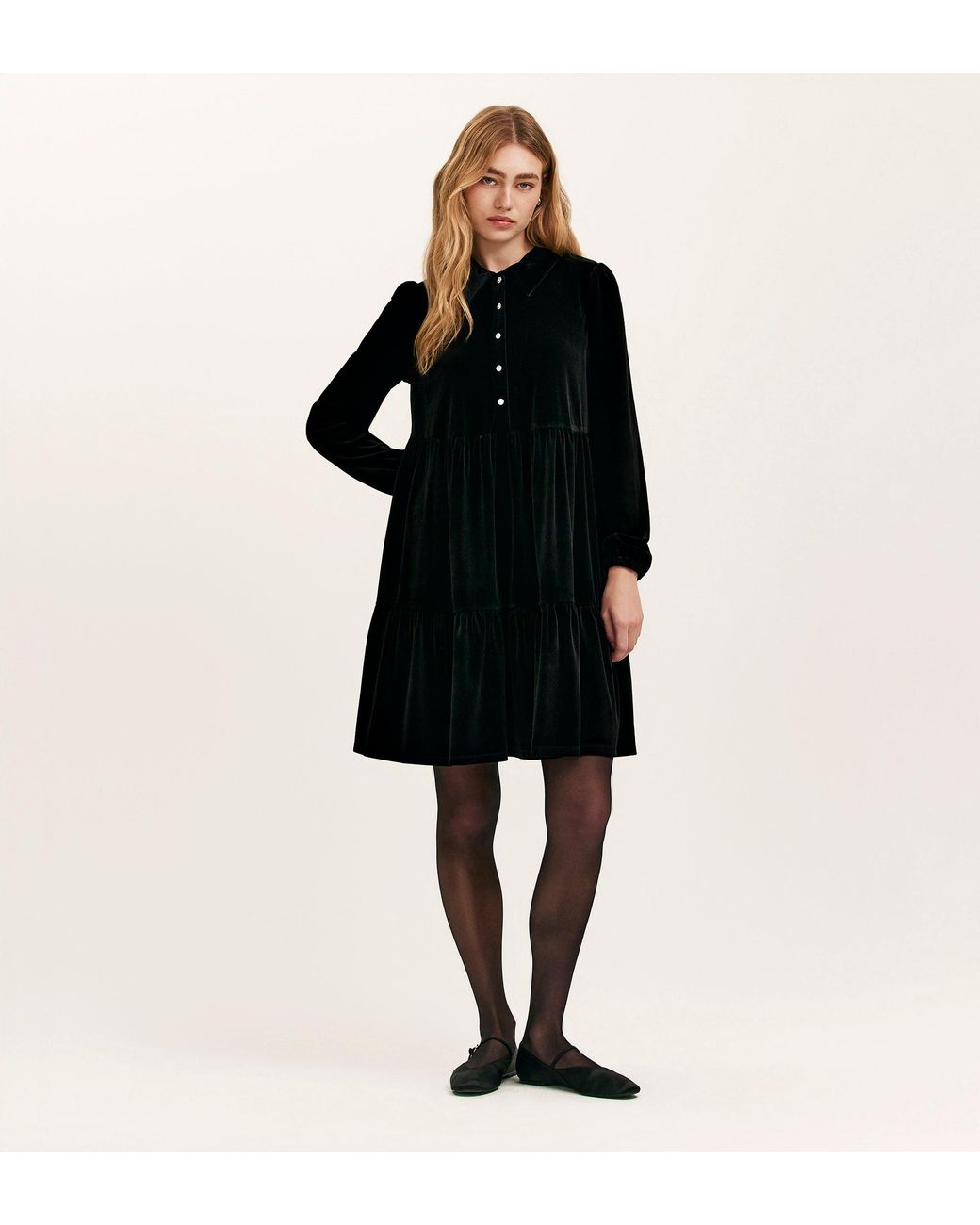 Finery London Black Rosanna Velvet Short Dress