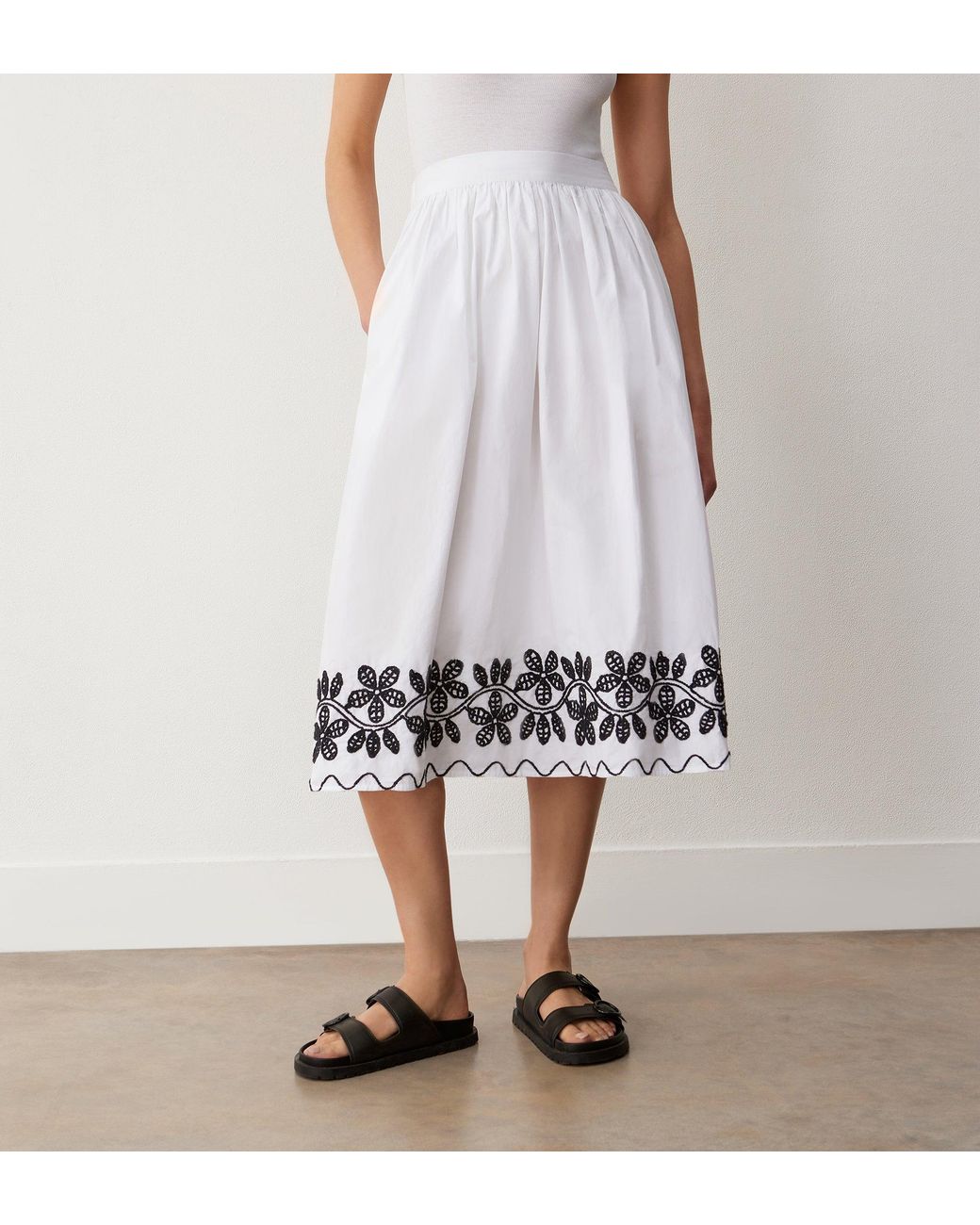Finery London White Yolanda Cotton Embroidered Midi Skirt