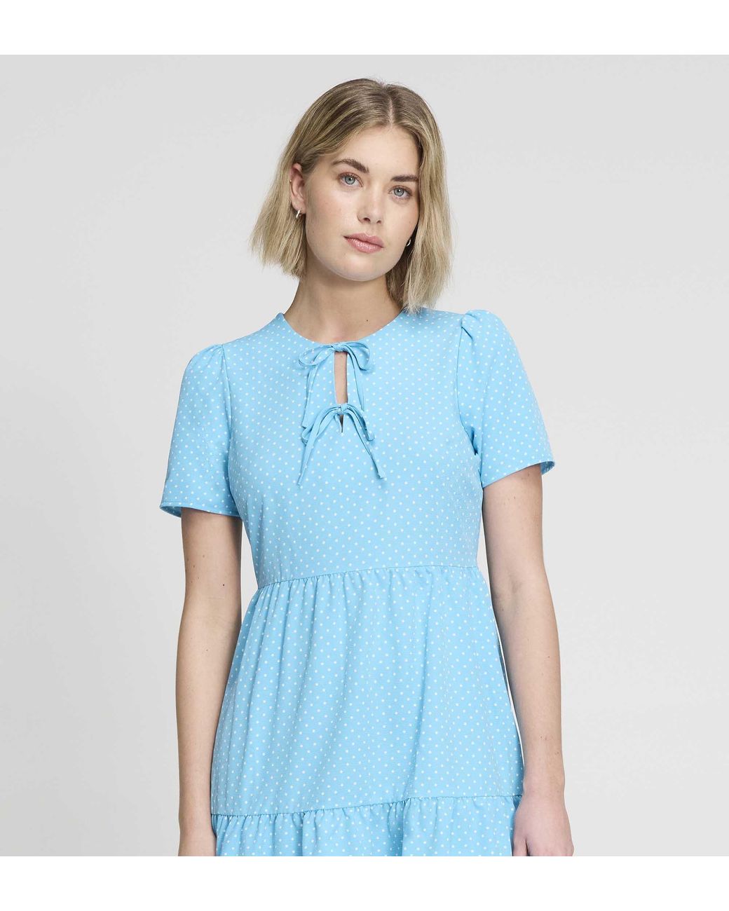 Finery London Blue Lola Polka Dot Tiered Short Dress