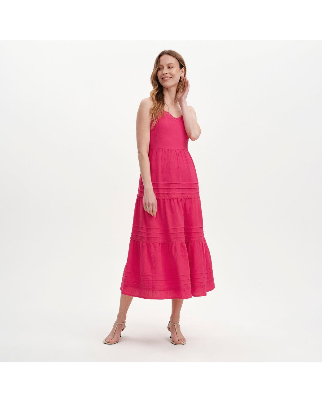 Finery London Hazel Cotton Lace Trim Tiered Midi Dress