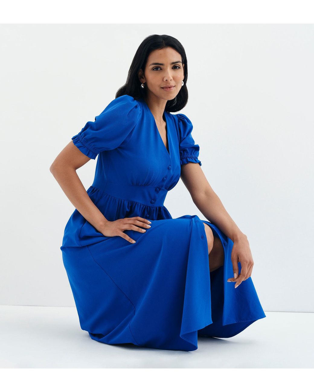 Finery London Blue Samantha Cobalt Button Through Midi Dress