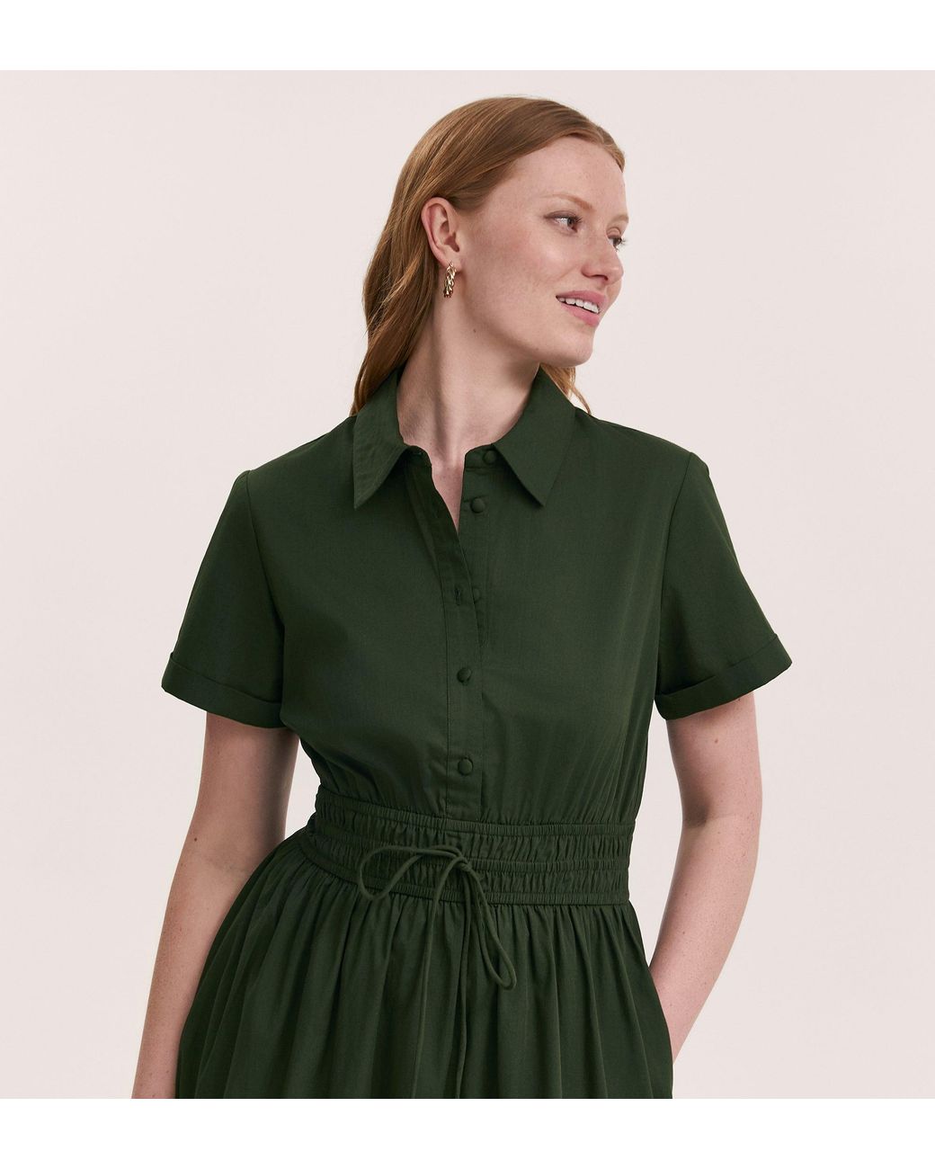 Finery London Green Penny Cotton Midi Shirt Dress