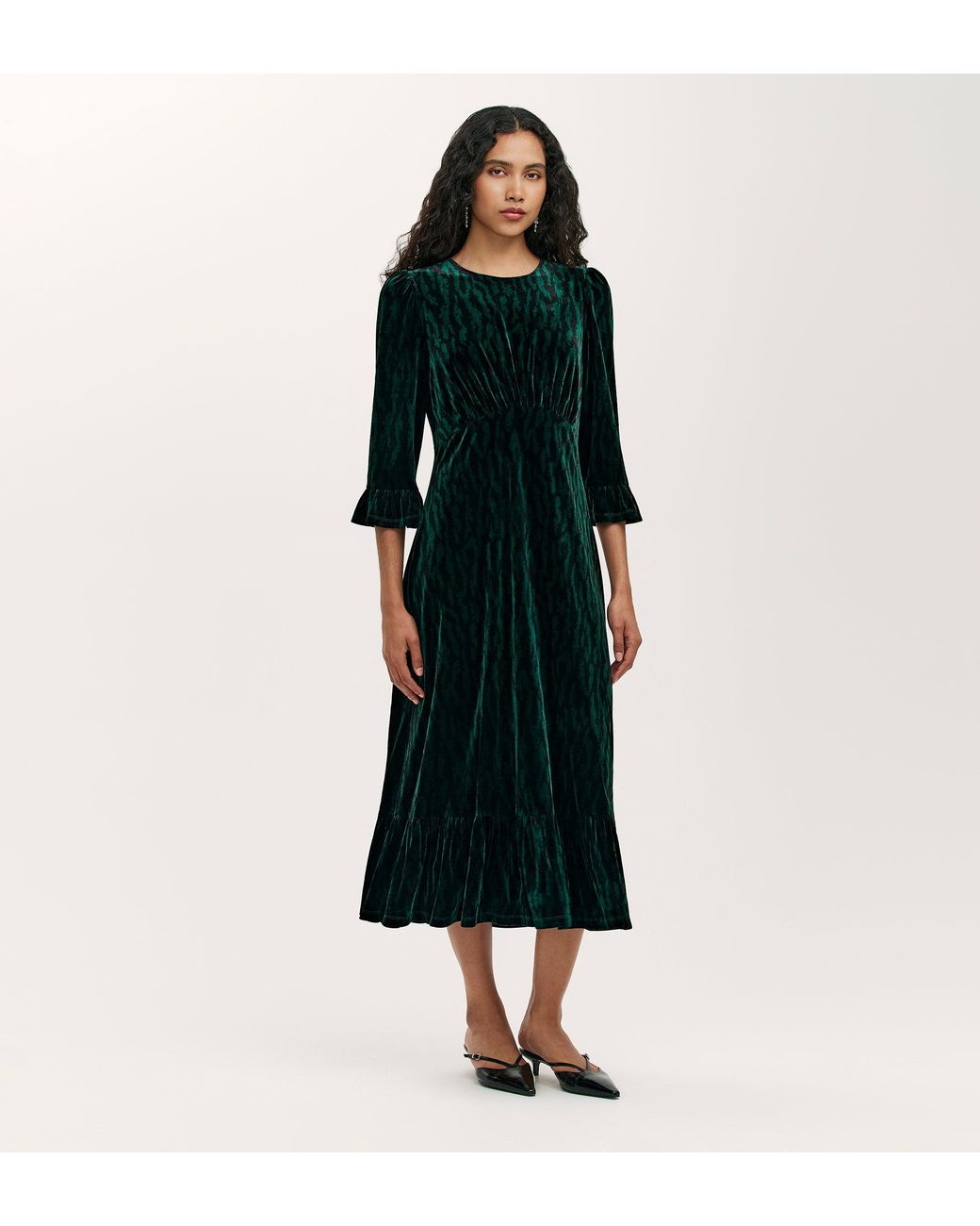 Finery London Black Scarlett Velvet Midi Dress