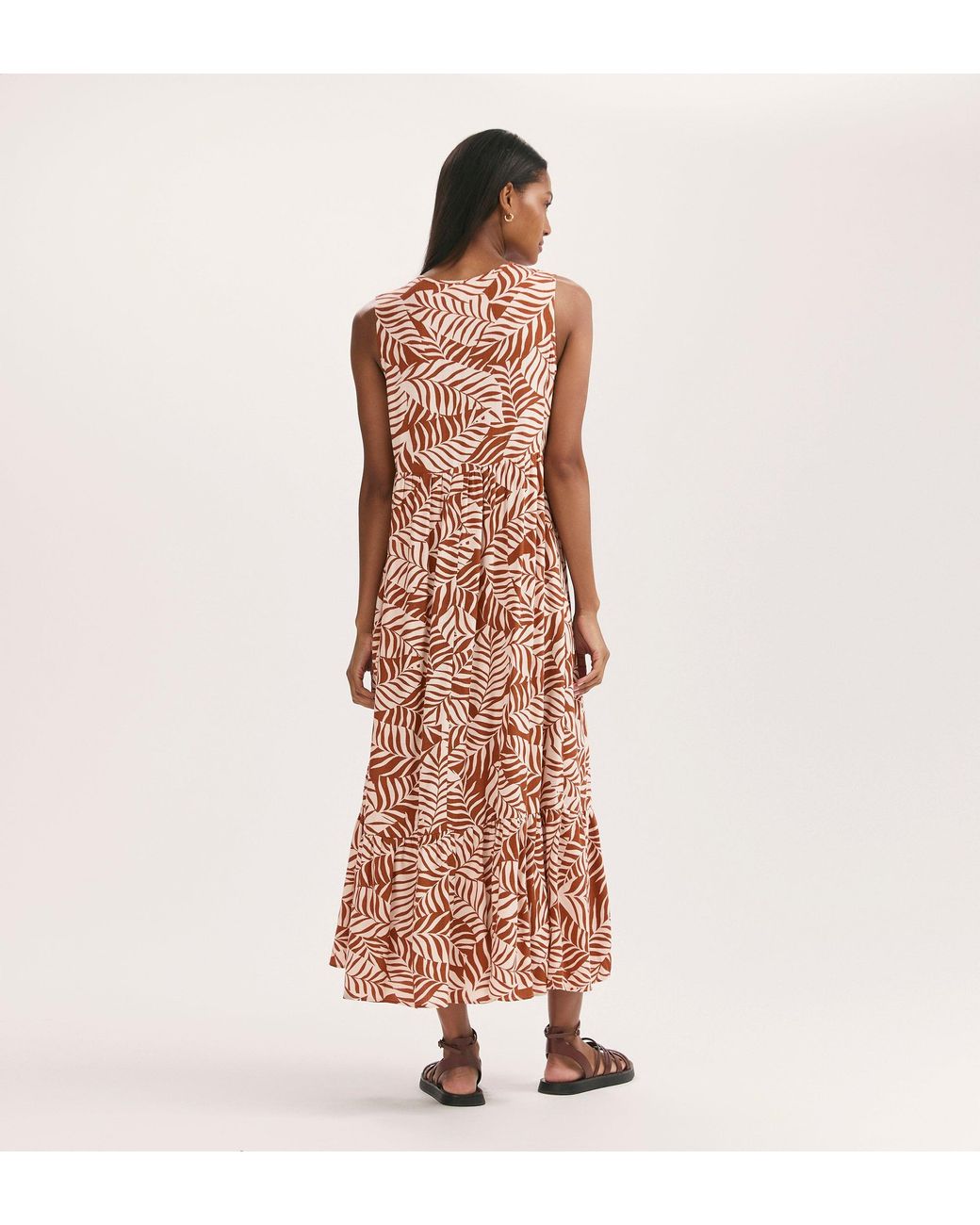 Finery London Pink Larissa Tan Leaf Tie Front Midi Dress