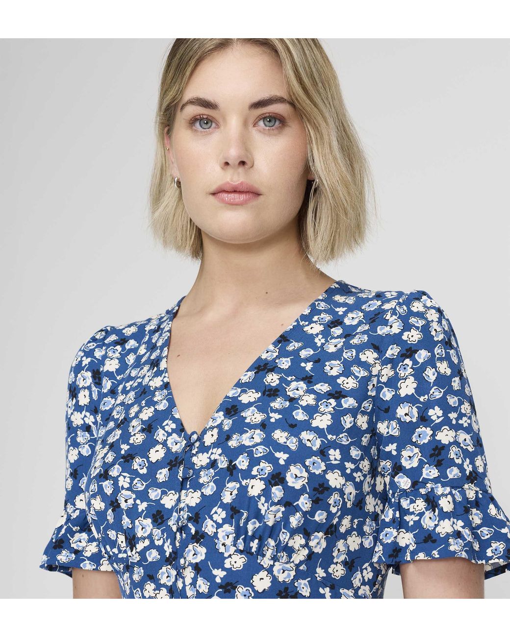 Finery London Blue Sinead Tiered Midi Dress