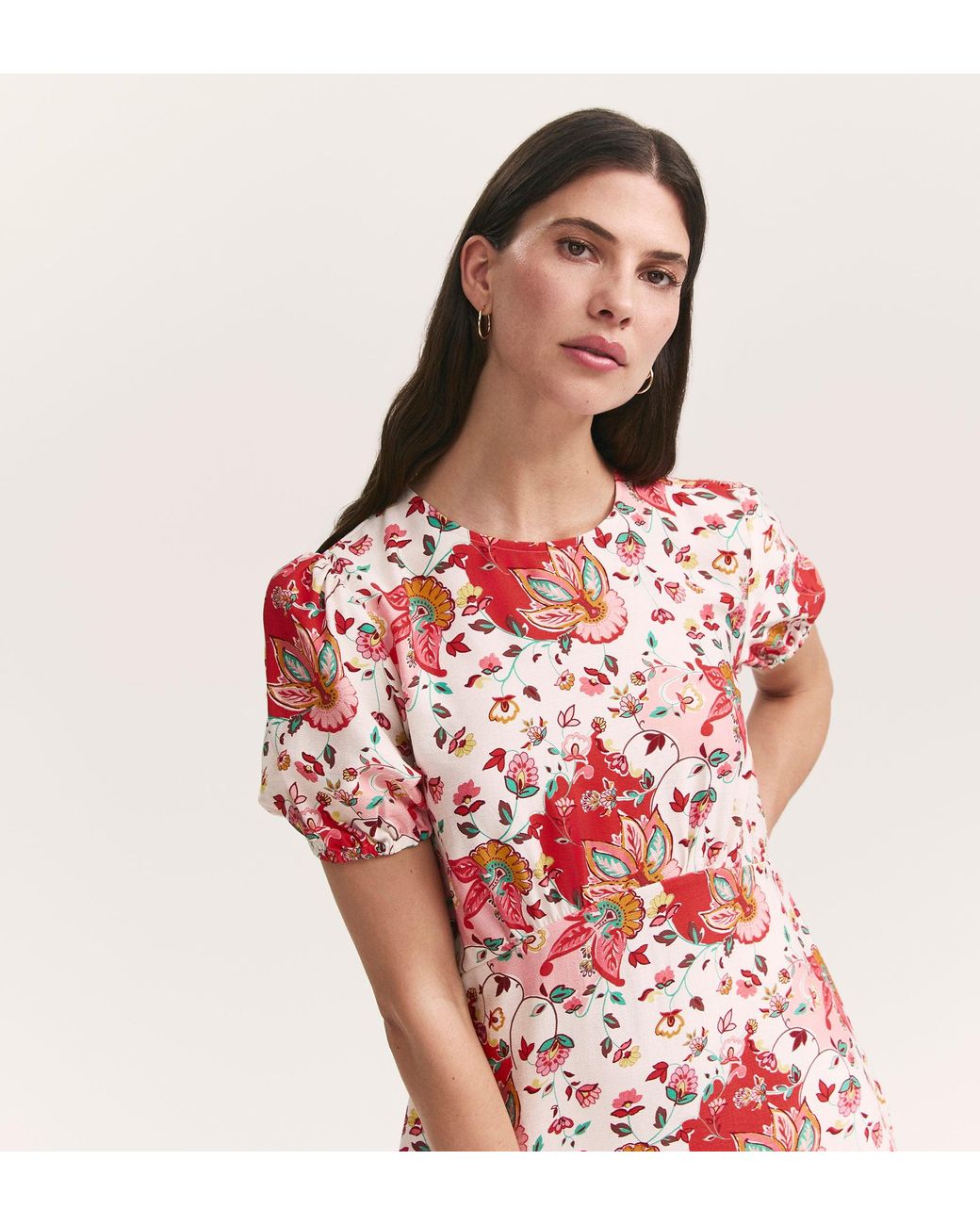 Finery London Red Lili Coral Floral Midi Tea Dress