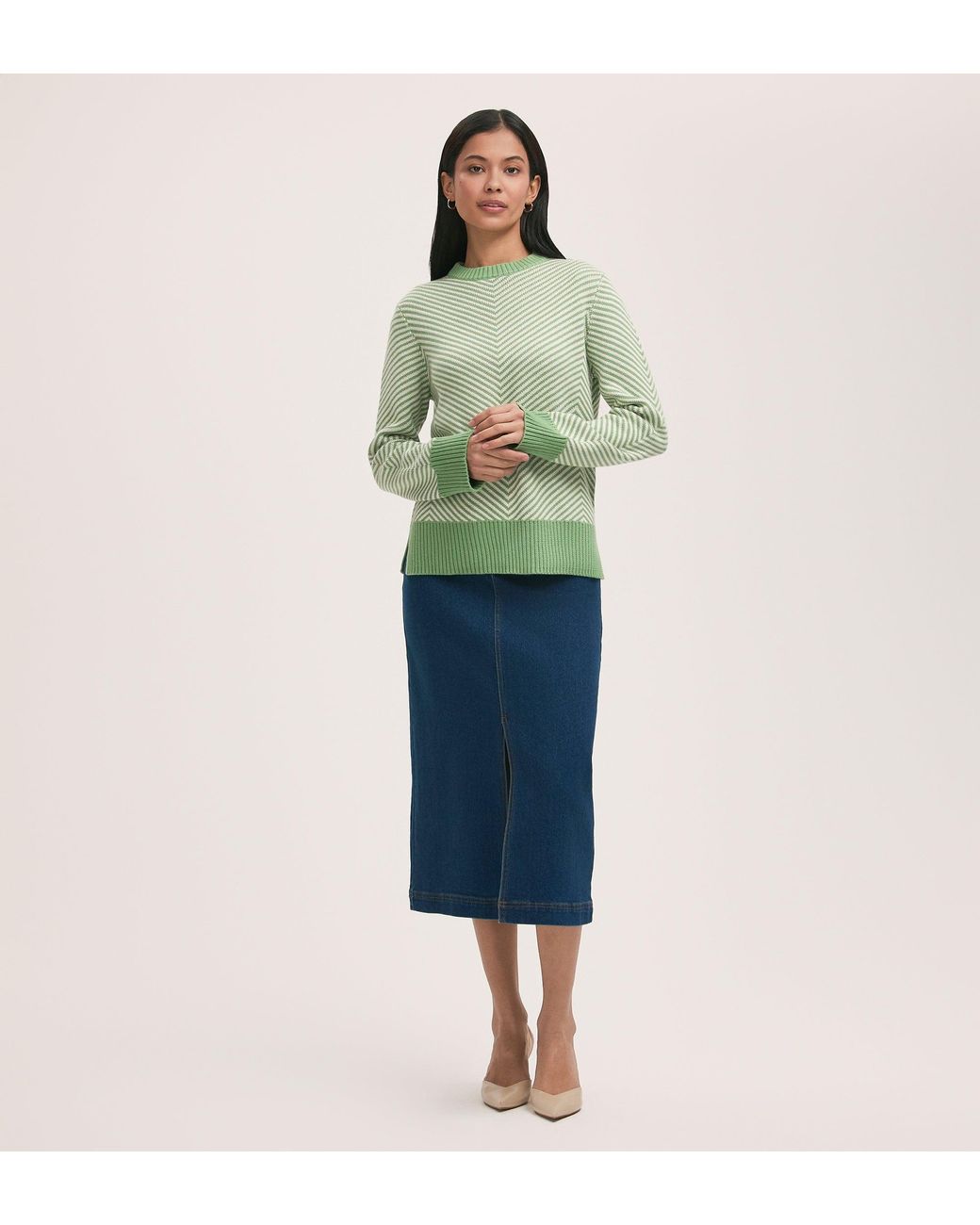 Finery London Green Stella Cotton Crew Neck Jumper