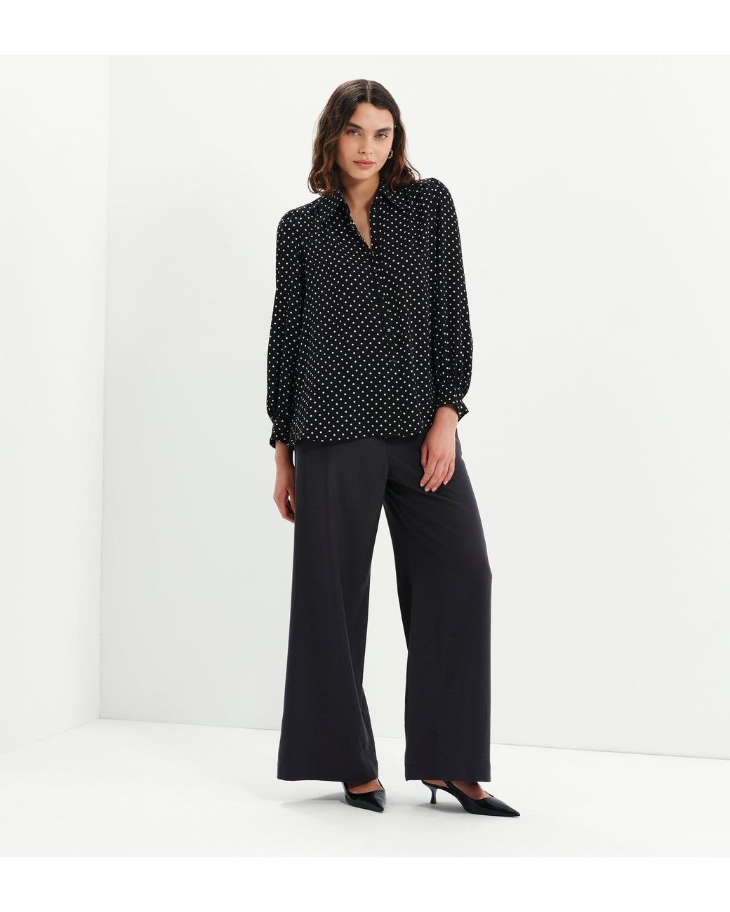 Finery London Black Melina Button Through Lightweight Yoke Blouse