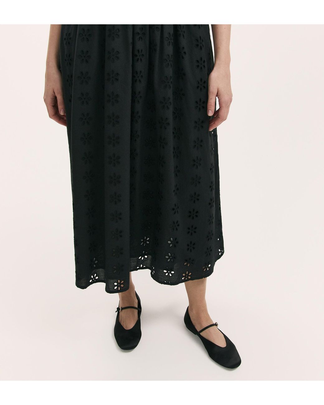 Finery London Black Brea Cotton Broderie Midi T-Shirt Dress