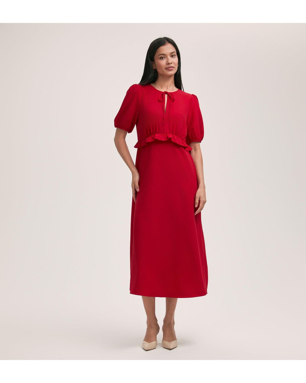 Finery London Red Anika Crepe Midi Tea Dress