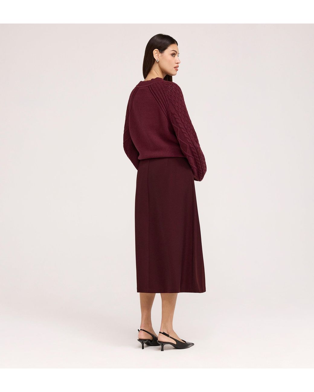 Finery London Red Ramona Gaberdine Twill Midi Skirt