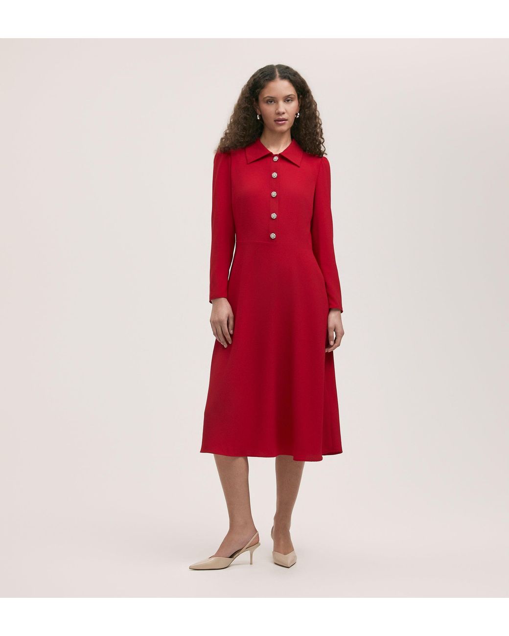 Finery London Red Lucia Crepe Midi Dress