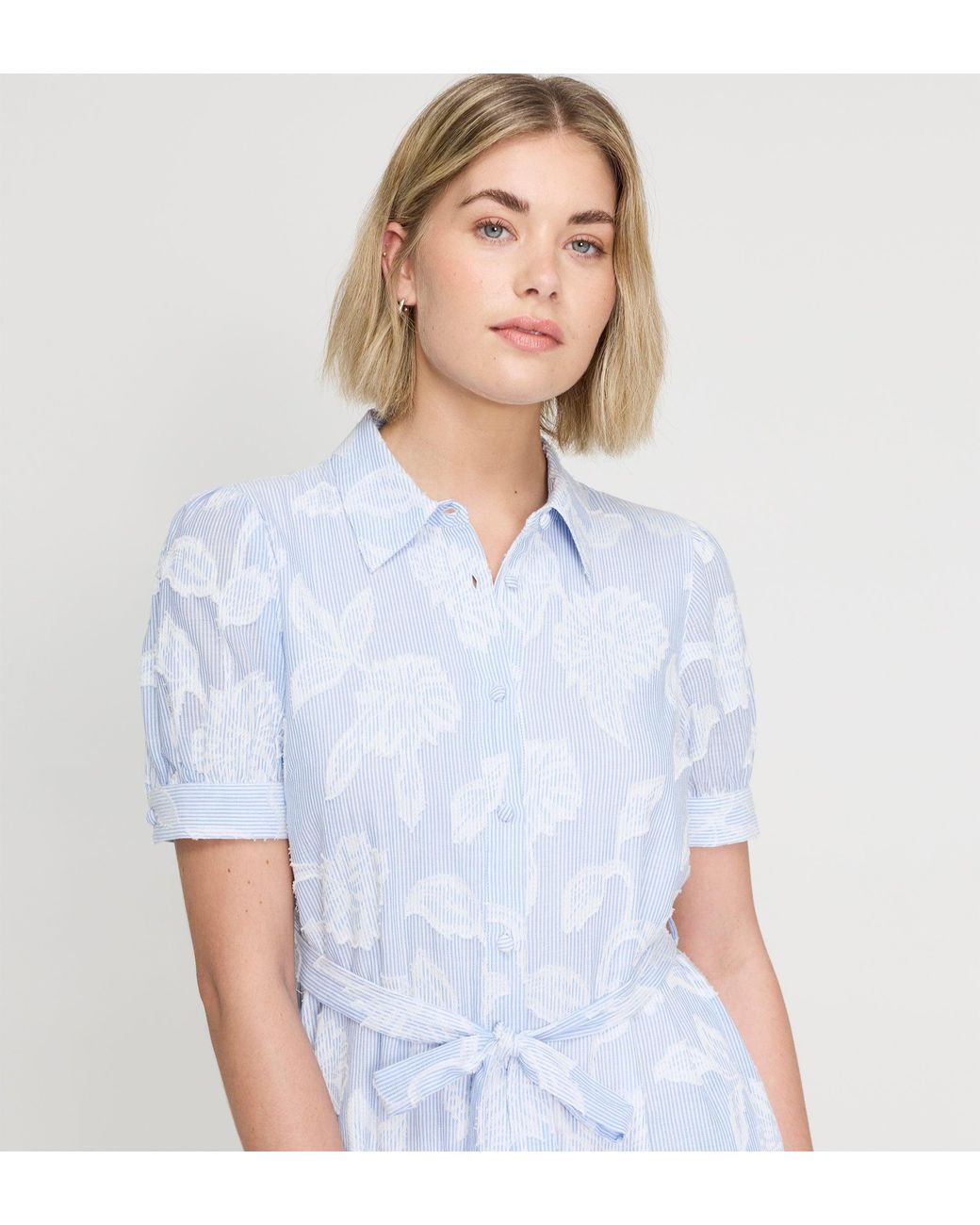 Finery London Blue Mariah Jacquard Stripe Cotton Midi Shirt Dress