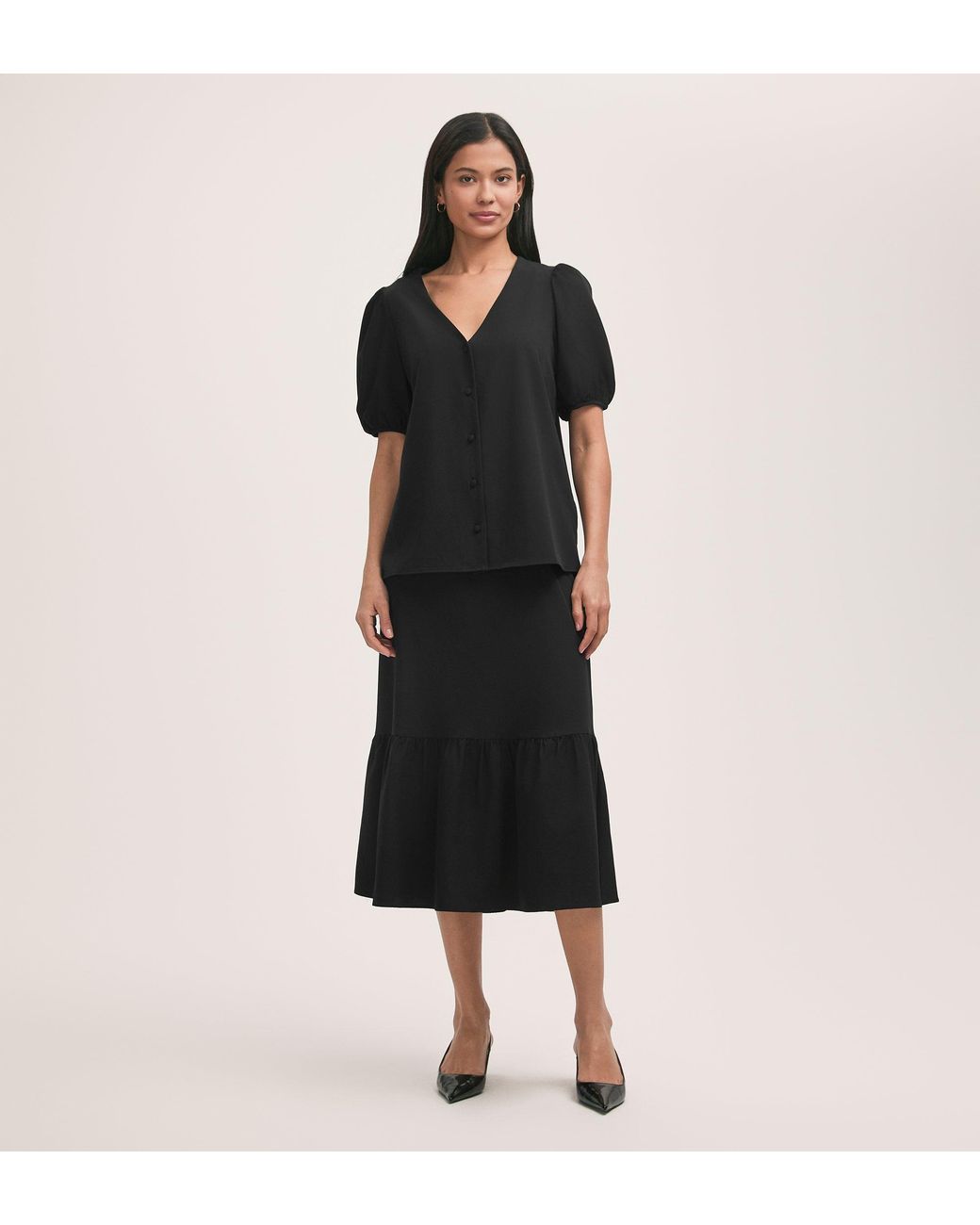 Finery London Black Fleur Crepe Short Sleeve Button Up Blouse