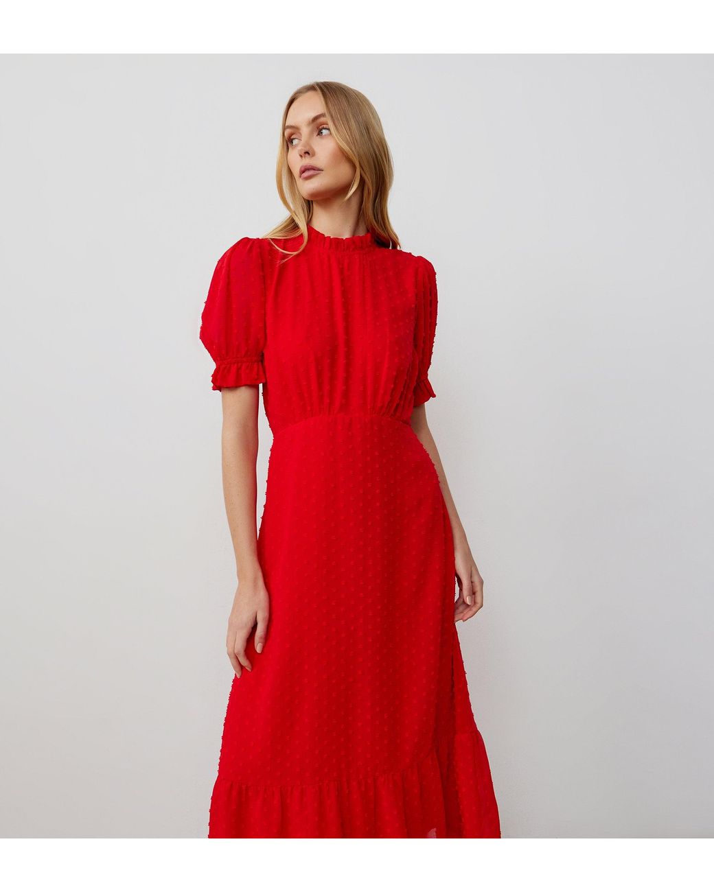 Finery London Red Camille Chiffon Midi Dress