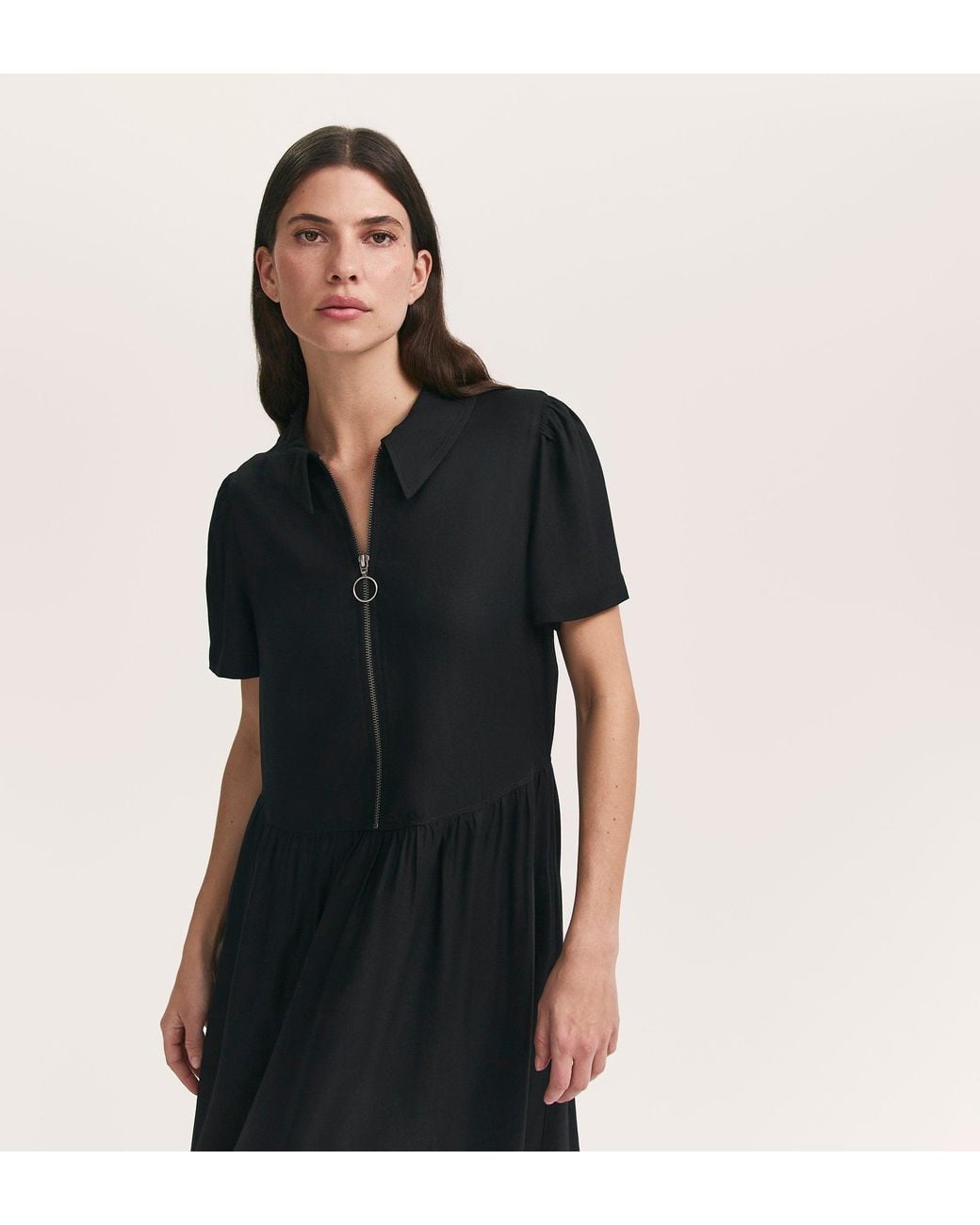 Finery London Black Orion Zip Front Midi Shirt Dress