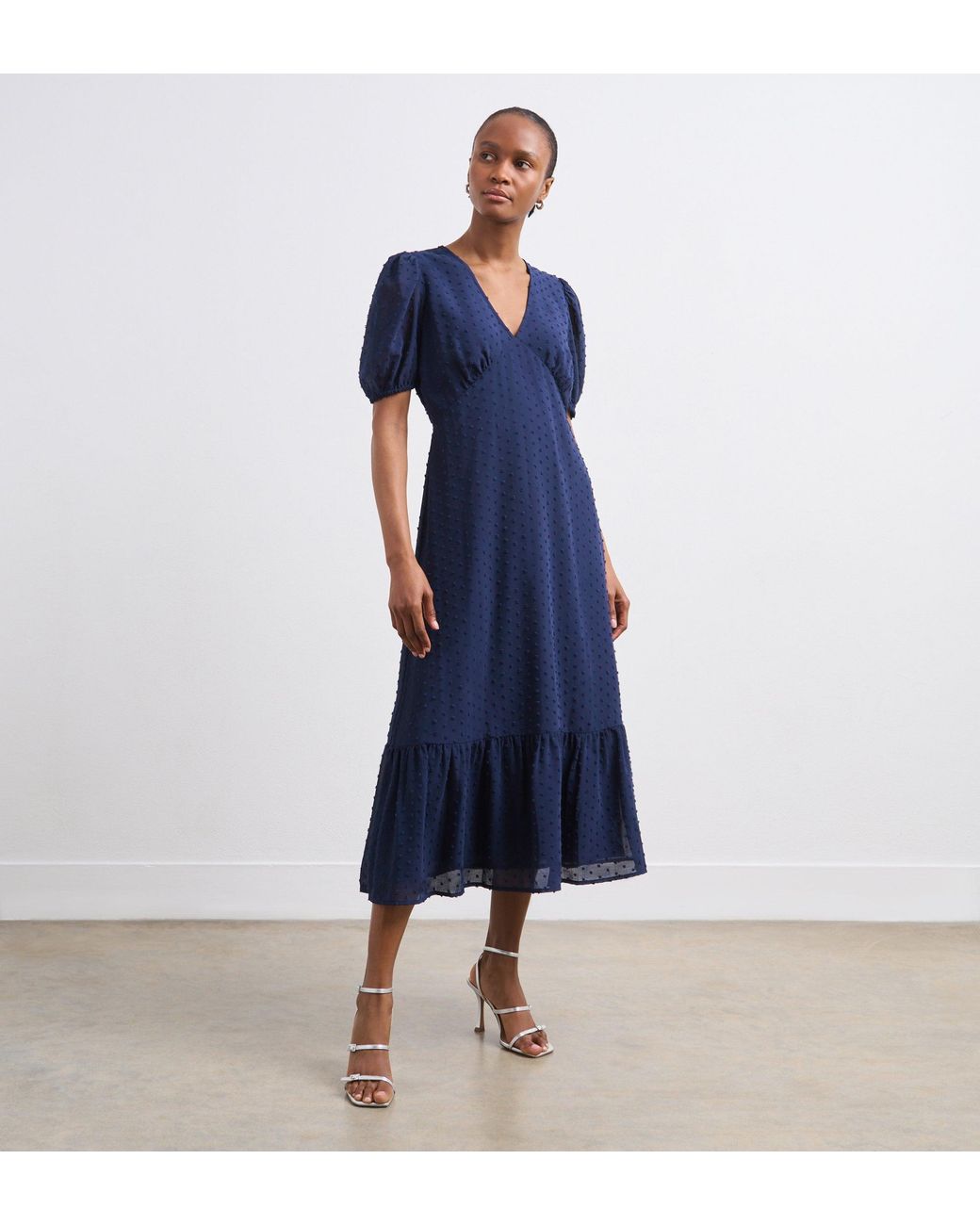 Finery London Blue Loretta Georgette Midi Dress