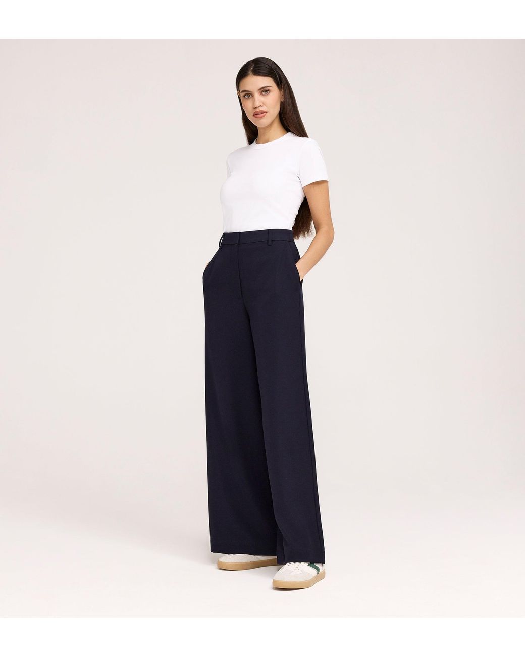 Finery London Blue Addie Gaberdine Twill Wide Leg Trousers