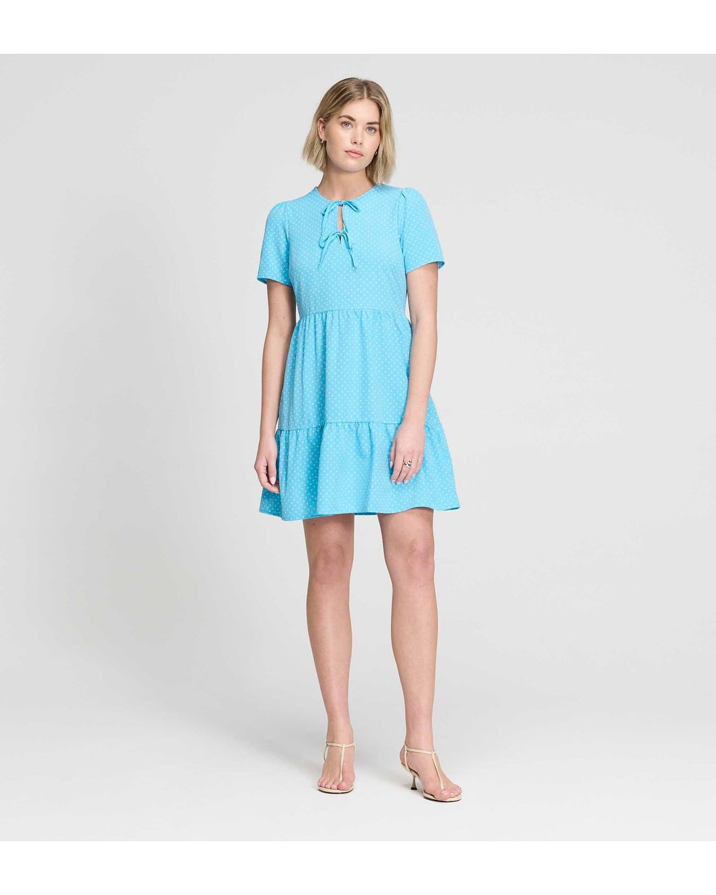 Finery London Blue Lola Polka Dot Tiered Short Dress