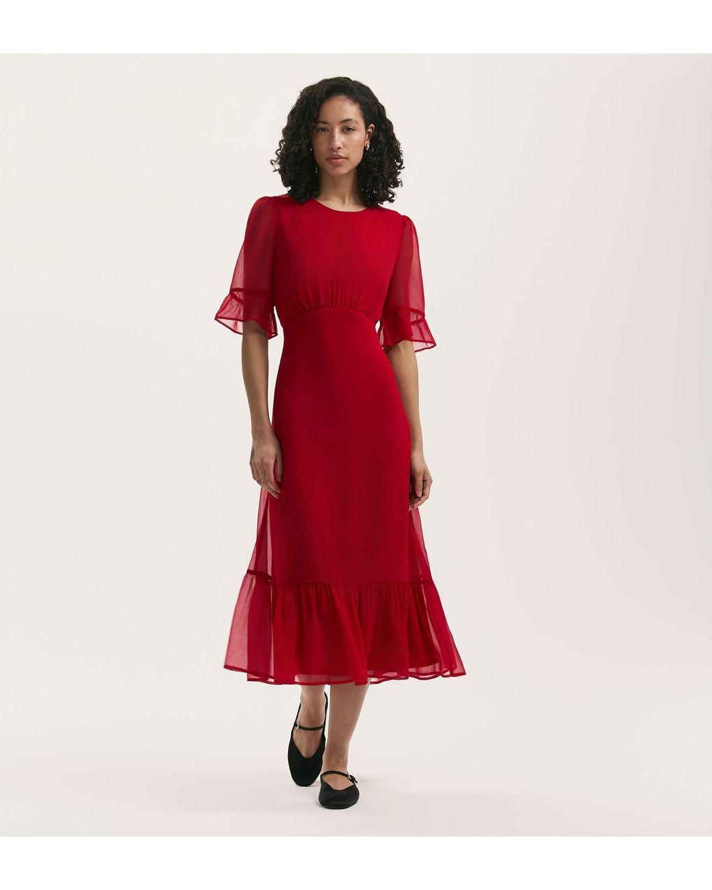 Finery London Red Jennifer Chiffon Midi Dress