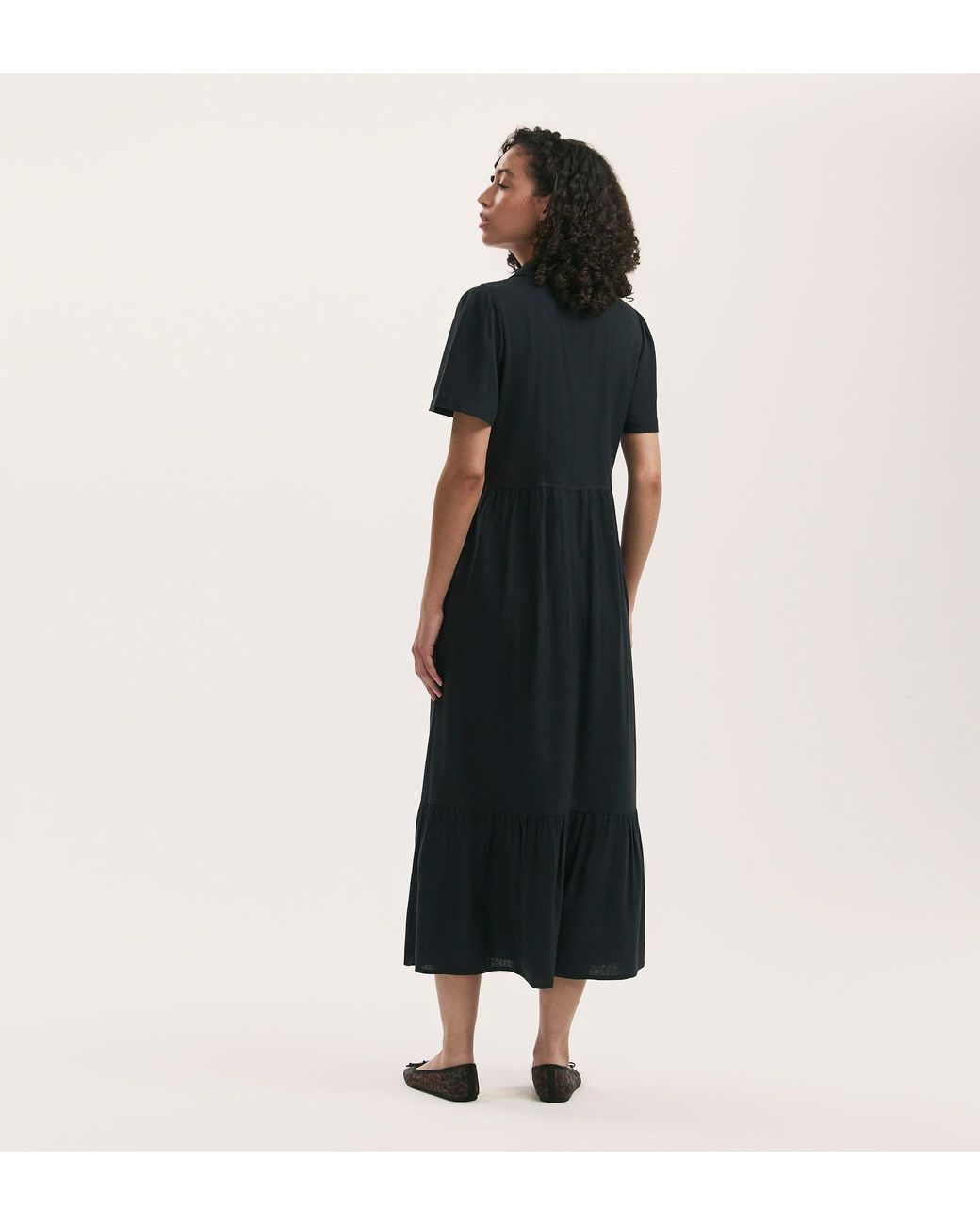 Finery London Black Tania Linen Blend Midi Shirt Dress