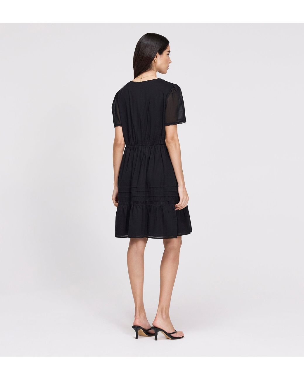 Finery London Black Dakota Cotton Lace Tiered Short Dress