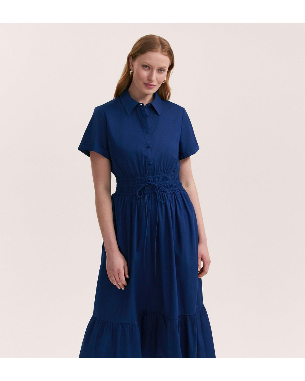 Finery London Blue Penny Cotton Midi Shirt Dress
