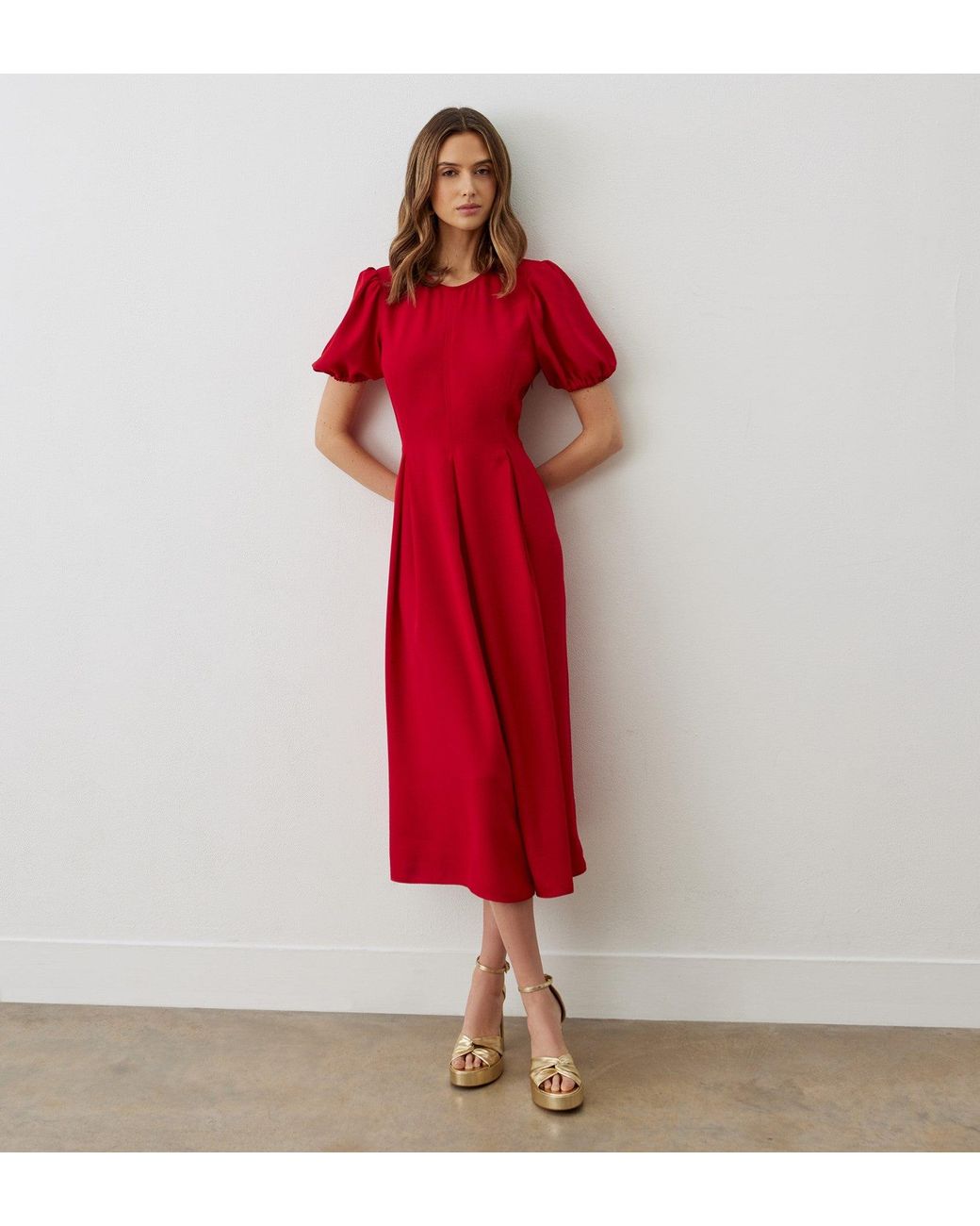 Finery London Red Jessica Satin Back Crepe Midi Dress