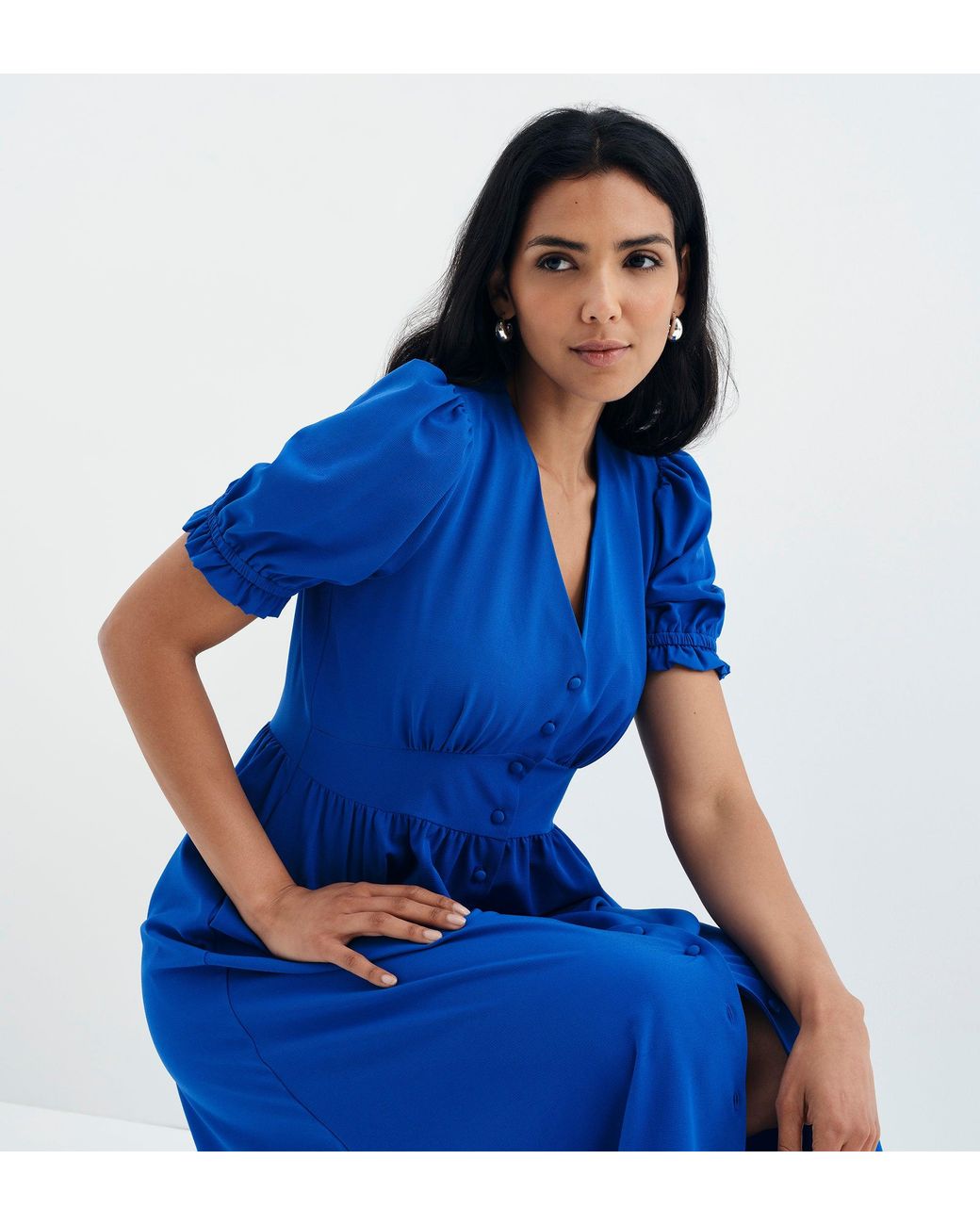 Finery London Blue Samantha Cobalt Button Through Midi Dress