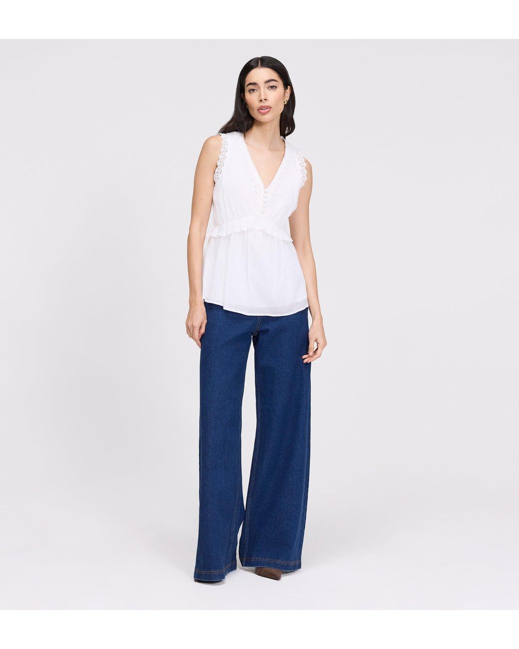 Finery London White Cyma Lace Cotton Sleeveless Top