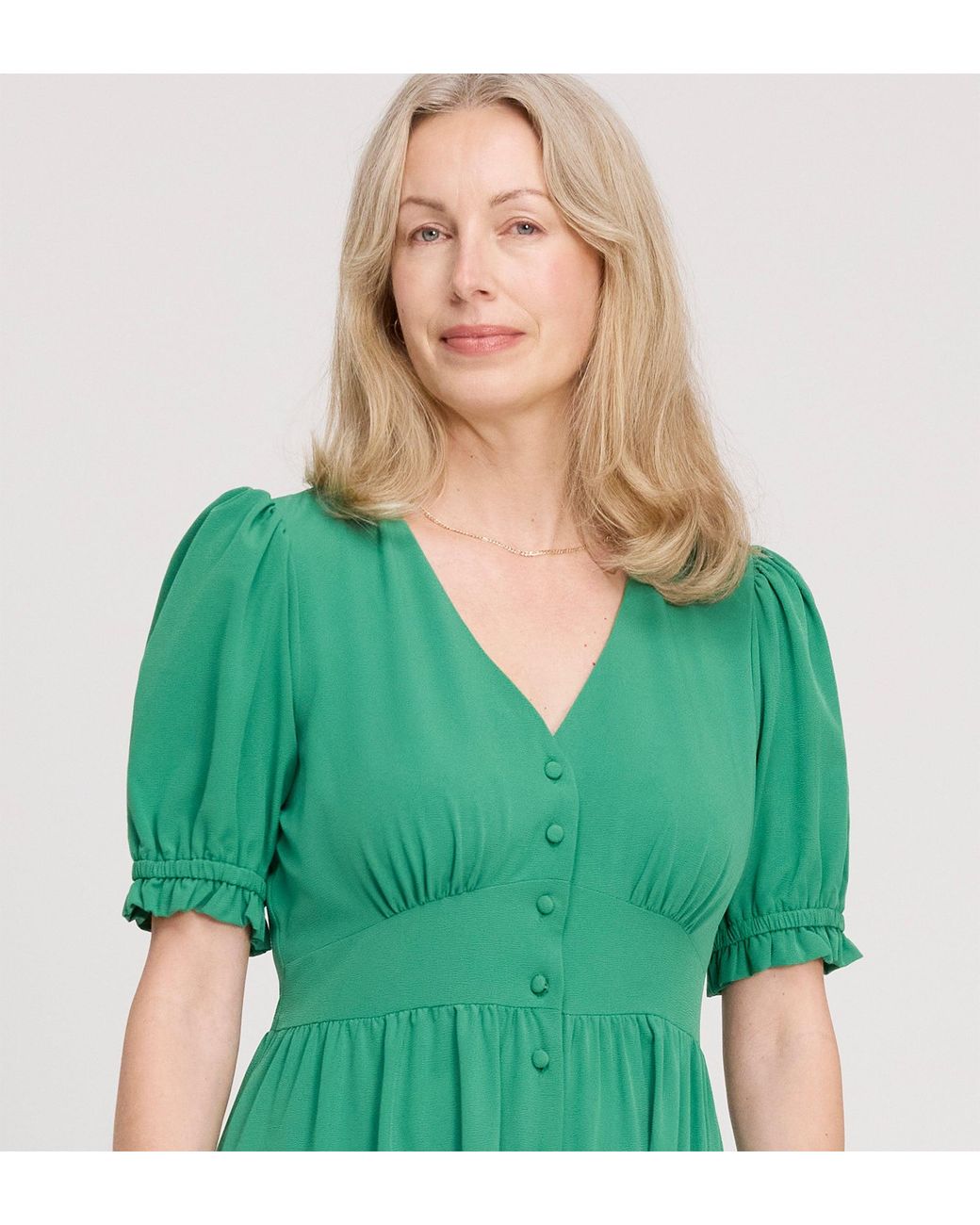 Finery London Green Samantha Button Through Midi Dress