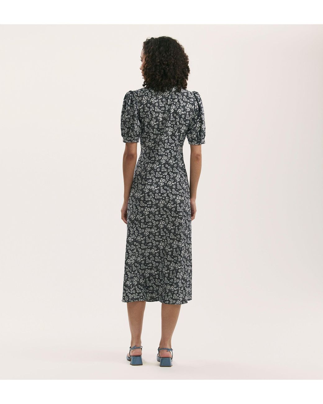 Finery London Black Colette Crepe Midi Tea Dress