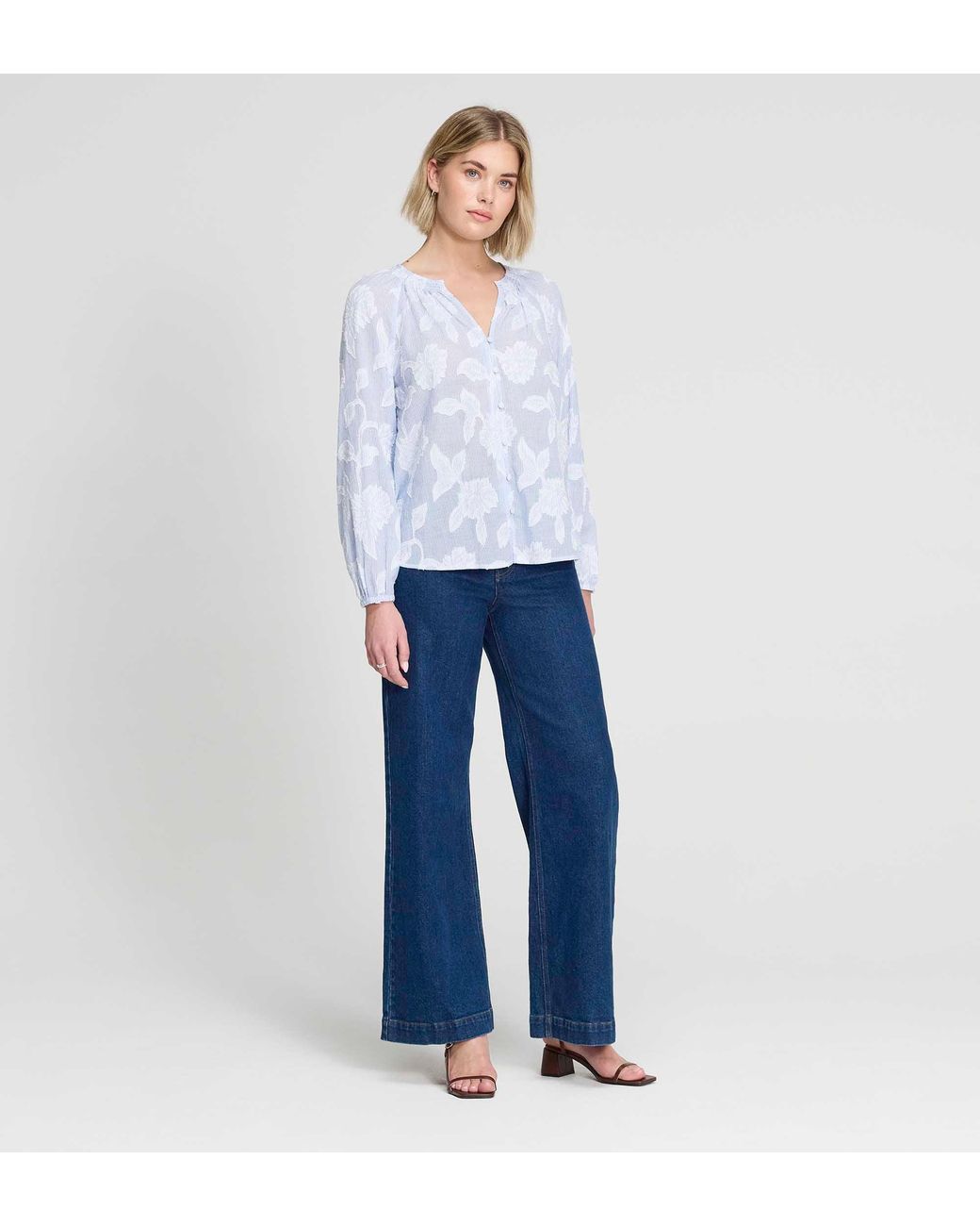 Finery London White Ivie Jacquard Stripe Button-Through Blouse
