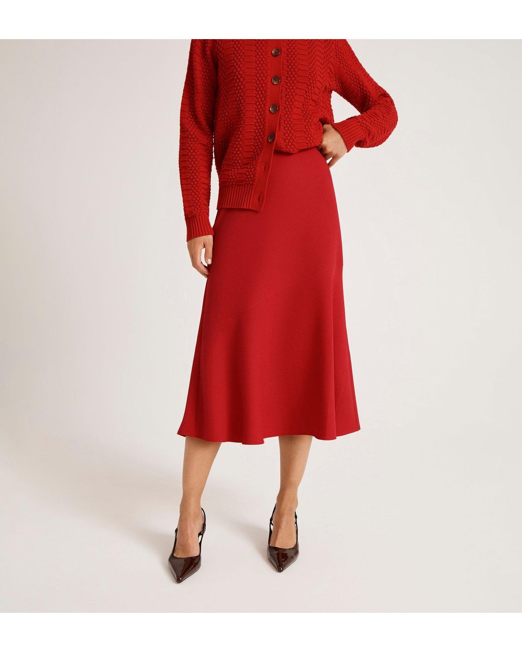 Finery London Red Gracie Rich Crepe Midi Skirt