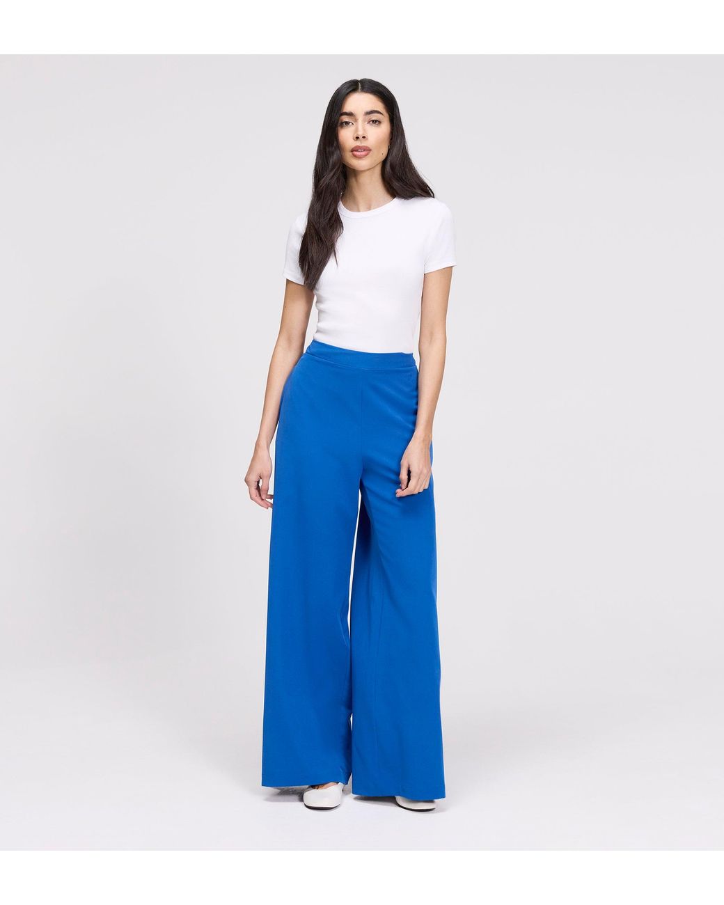 Finery London Blue Apollo Wide Leg Tailored Trousers