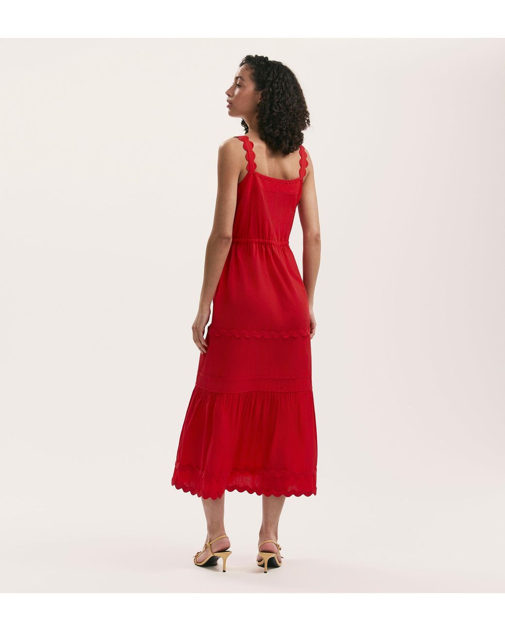 Finery London Red Hallie Ric Rac Trim Cotton Midi Dress