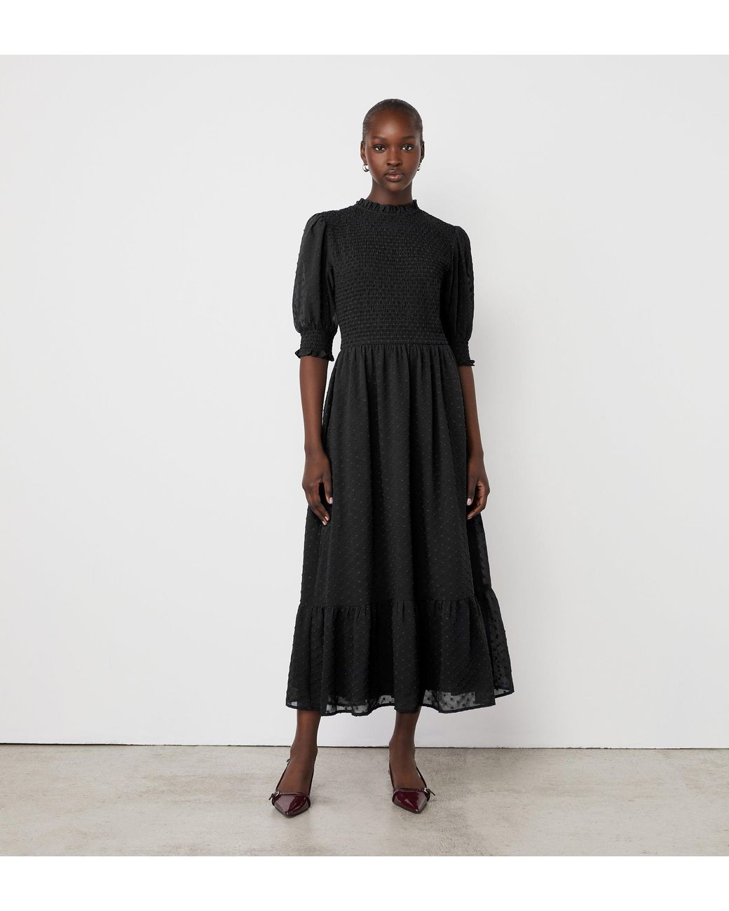 Finery London Black Amelia Georgette Midi Dress