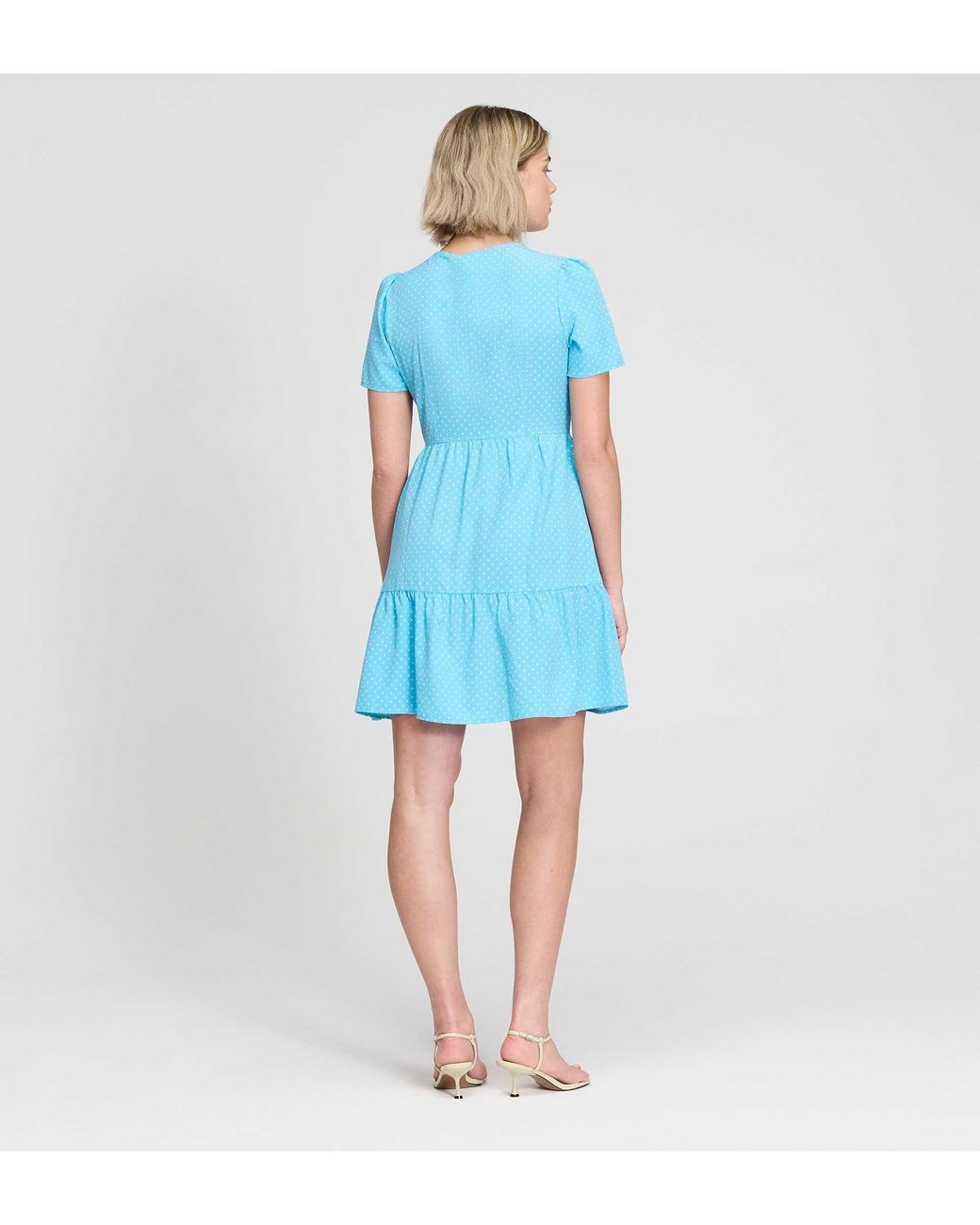 Finery London Blue Lola Polka Dot Tiered Short Dress