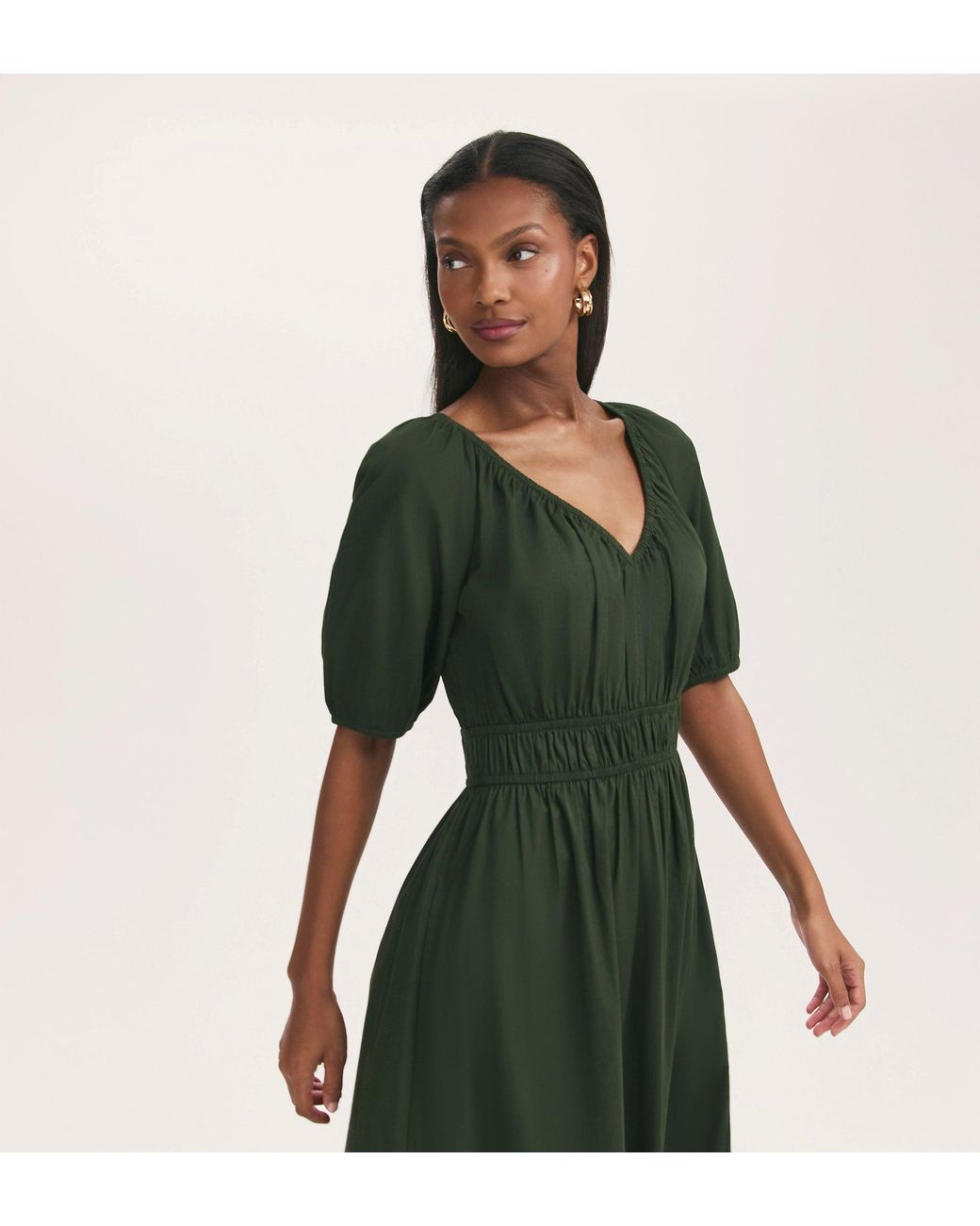 Finery London Green Piper Cotton Midi Smock Dress