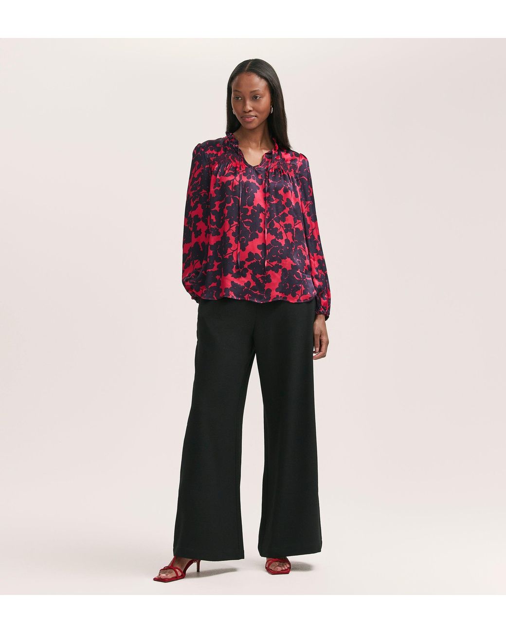 Finery London Red Kiya Crepe Long Sleeve Blouse