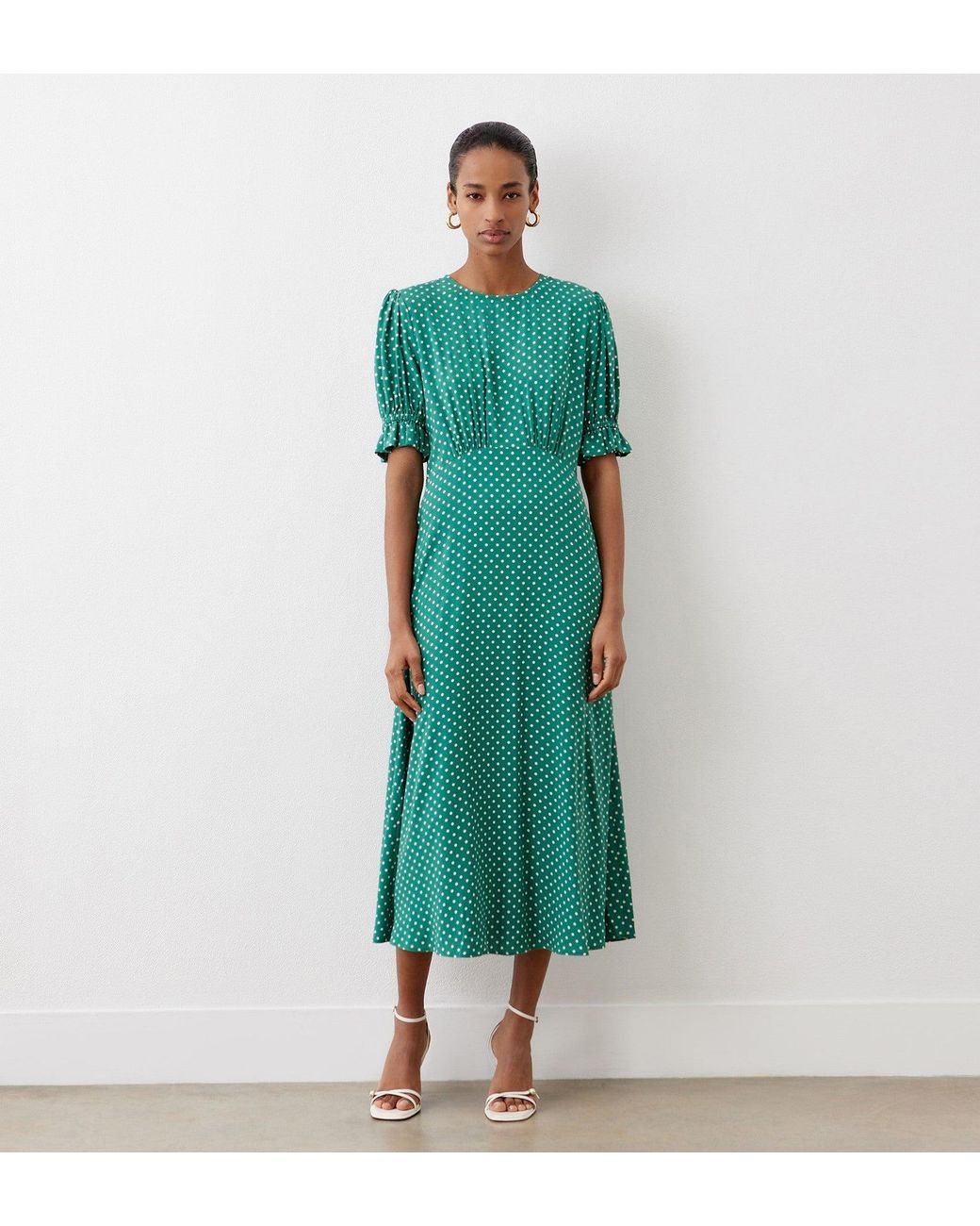 Finery London Green Mela Polka Dot Midi Dress