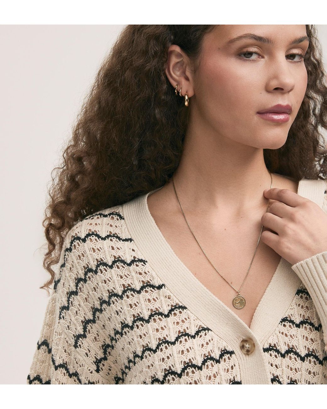 Finery London Natural Alena Crochet Cardigan