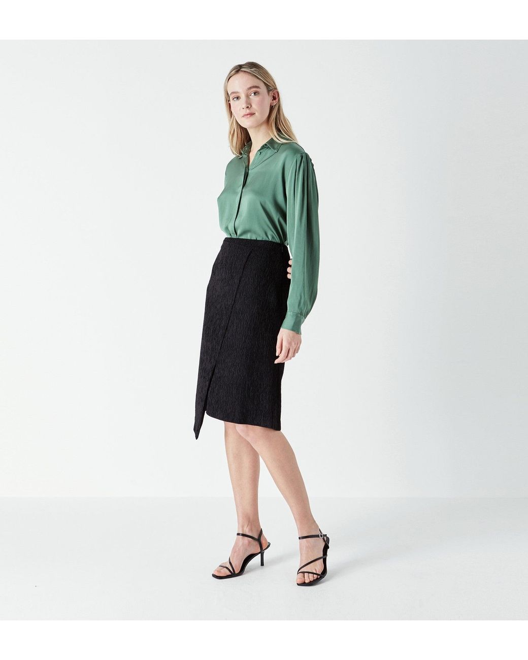 Finery London Green Alani Asymmetric Textured Skirt