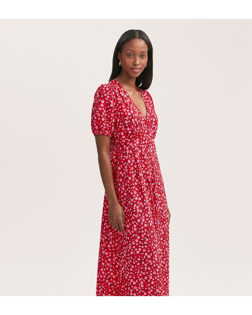 Finery London Red Robyn Crepe Midi Tea Dress