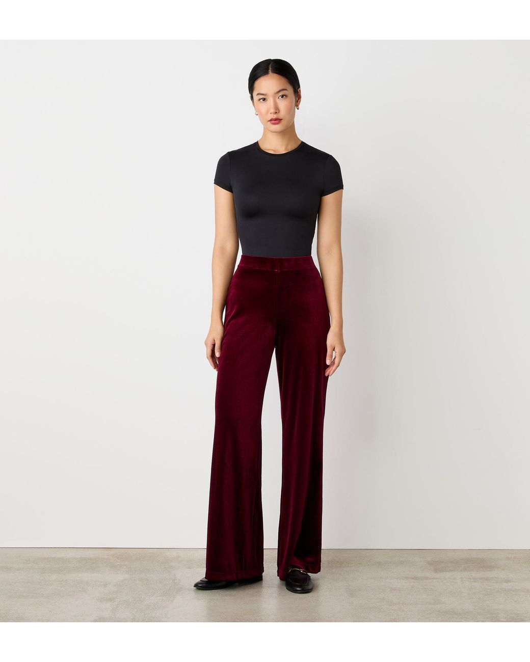 Finery London Red Reyna Velvet Wide Leg Trousers
