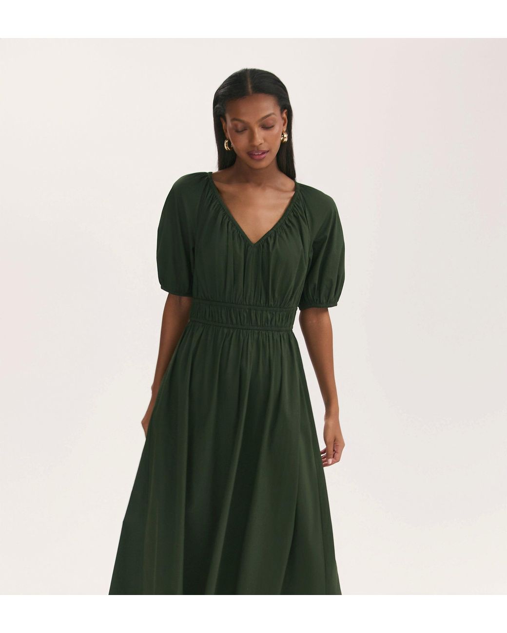 Finery London Green Piper Cotton Midi Smock Dress