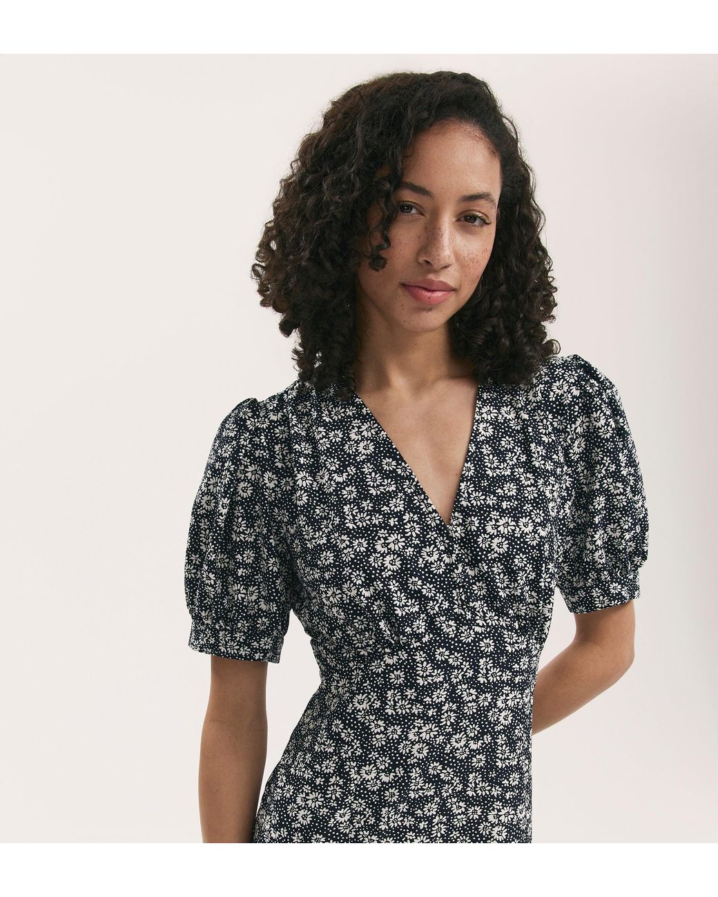 Finery London Black Colette Crepe Midi Tea Dress