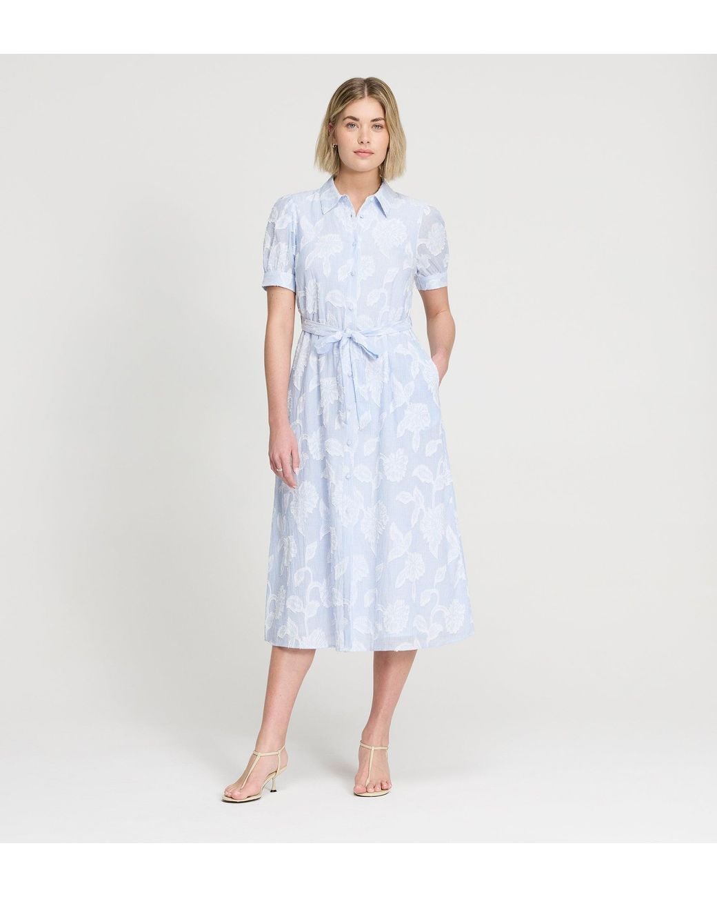 Finery London Blue Mariah Jacquard Stripe Cotton Midi Shirt Dress