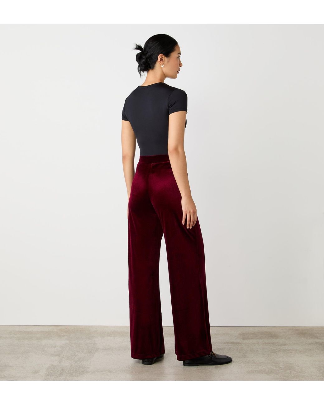 Finery London Red Reyna Velvet Wide Leg Trousers